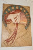 A Spanish Art Deco-style rectangular composition panel by Orejudo depicting a seated female,