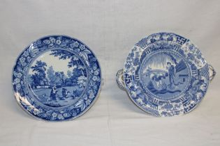 An early 19th Century Spode blue and white circular warming dish (af) and one other