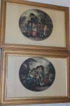 A pair of 19th century coloured oval engravings "The Fair/The Peep Show",