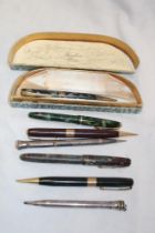 A small selection of various collector's fountain pens and pencils including Burnham,