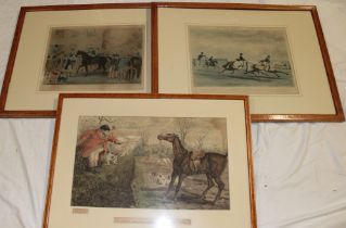 A pair of 19th Century hand coloured horse racing engravings "The Derby Pets" and one other Leech