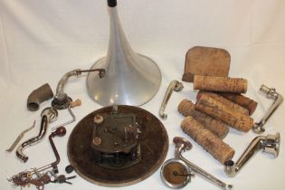 Various gramophone and phonograph accessories including early aluminium horn,