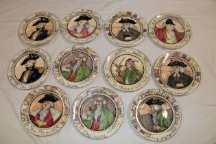 Eleven Royal Doulton china circular plates with character decoration including "The