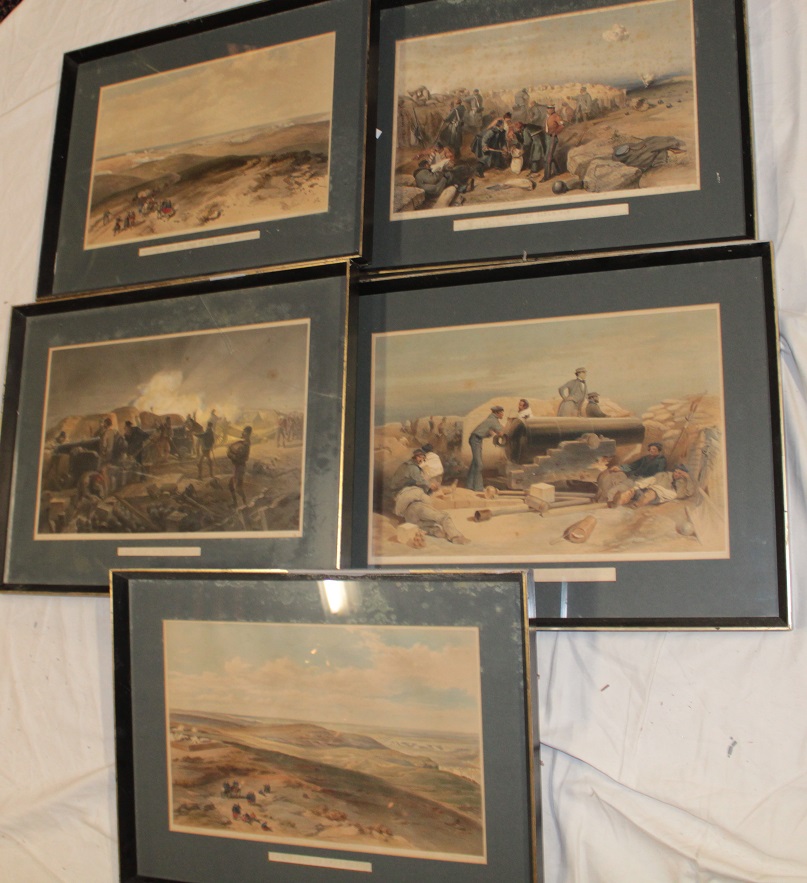 Five 19th century coloured lithographs - scenes of the Crimea including "Russian Rifle