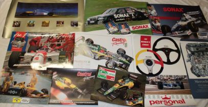 Sixteen various Formula One and Indy car racing posters including Formula One signed poster by