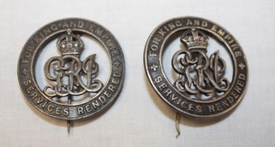 Two First War silver wound badges (No. B161861) awarded to Pte. S. E. G.