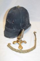 An Edwardian Ordinary ranks blue cloth helmet with brass spike and chin chain (af)