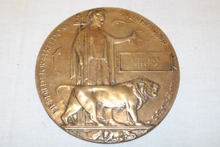 A First War Bronze Memorial plaque awarded to Frederick Stevens