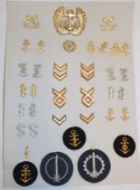 A display of post World War Two East German Navy badges and insignia