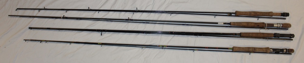 Four various carbon fibre two-piece fly fishing rods including Magic Carbon fly and DAM Magic