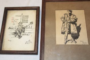 A First War pen and ink sketch of a Military Officer by Easton Bagnall dated 1917,