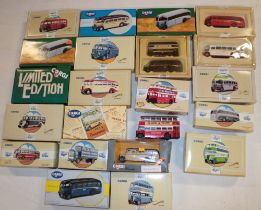 A selection of over 20 Corgi mint and boxed diecast buses and coaches and others,
