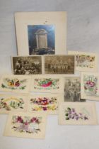 Eight First War embroidered silk postcards together with a selection of First War related soldier