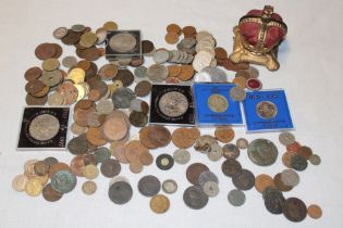 Various pre-decimal GB coins, Foreign coins, commemorative crowns etc.