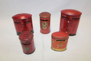 Five various tinplate Post Office moneyboxes