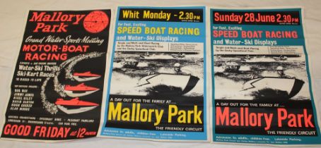 Three 1960/70's Mallory Park Grand Watersports Meeting Motorboat Racing posters 30" x 20"