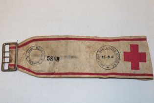 An original First War Army Medical Service British Red Cross Society arm band dated 1915