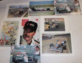 Eight various Formula One and Indy car racing posters signed by Nigel Mansell