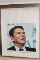 A photograph of US President Ronald Reagan on Republican Presidential Task Force embossed card,