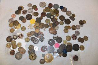 A selection of various 19th century and later tokens, model coins, gaming tokens etc.