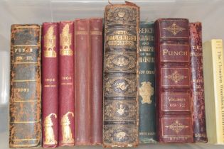 Various decoratively bound volumes including The Pilgrims Progress, Punch,