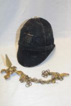 An Edwardian ordinary ranks blue cloth helmet with brass spike and part chin chain (af|)