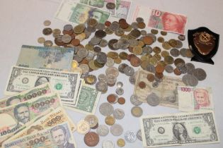 A selection of mixed Foreign coins and bank notes