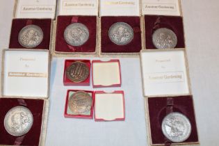 Eight various boxed horticultural medals including Amateur Gardening medallions,