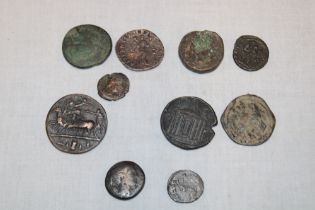 A selection of Ancient Roman bronze coins and other coins etc.