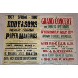 Two old Helston related posters including 1907 Eddy & Sons "Newest Designs in Paper Hangings",