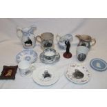 A selection of John Wesley commemorative ceramics and china including commemorative tea cup and