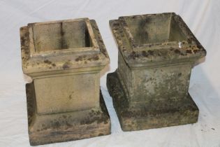 A pair of 19th century square squat-shaped chimney pots/garden pedestals,