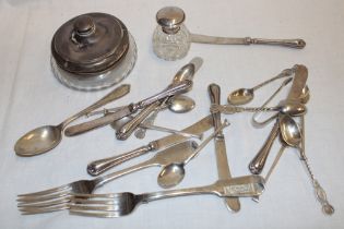 A selection of various silver cutlery including two 19th century fiddle pattern table forks