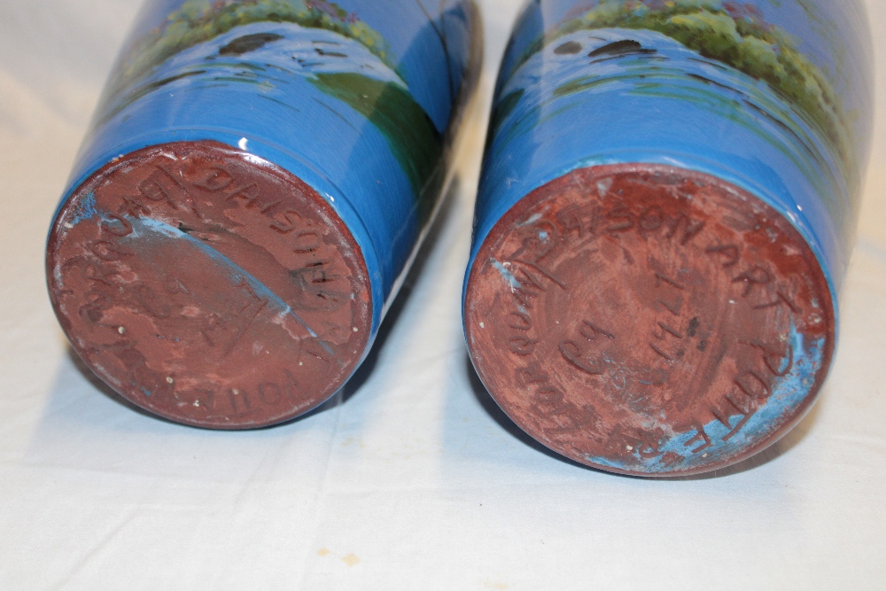 A pair of large Torquay pottery tapered vases with kingfisher decoration on blue ground, - Image 2 of 3