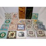 A selection of various ceramic tiles including early delft blue and white figure decorated tile,