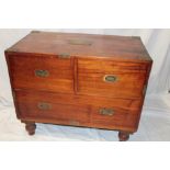 A 19th century brass mounted teak rectangular military-style chest of two short and one long drawer