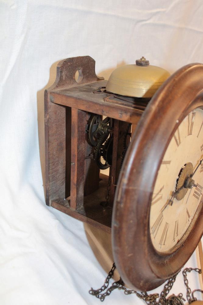 A 19th century Black Forest post alarm wall clock with paper circular dial and polished mahogany - Image 2 of 2