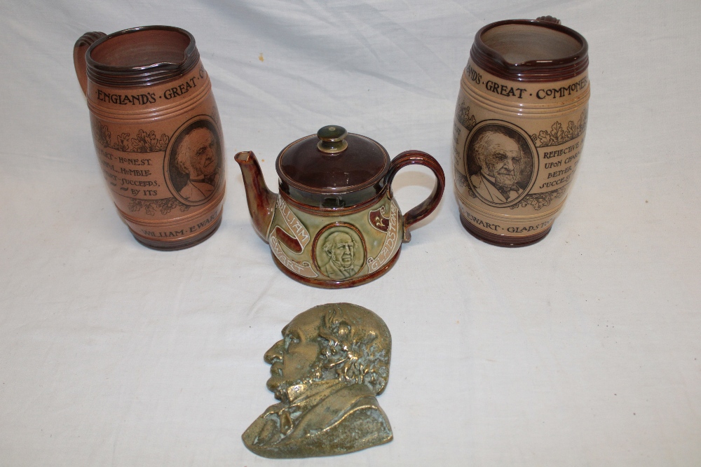 A Doulton Lambeth pottery William Gladstone commemorative tea pot with raised decoration,