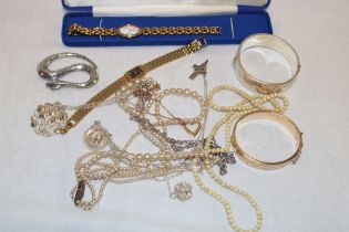 A selection of various silver jewellery, costume jewellery, silver bangle etc.