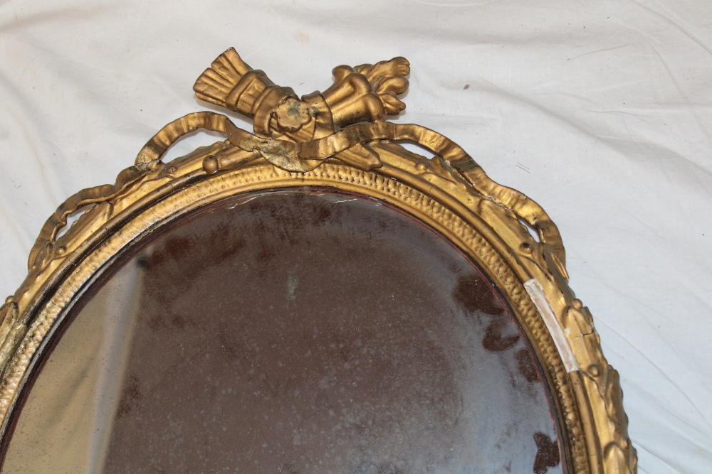 A George III oval wall mirror/over mantel mirror in ornate gilt frame with two attached pairs of - Image 3 of 4