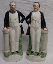 A pair of Victorian Staffordshire pottery figures of Moody and Sankey on oval bases,