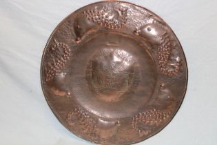 A Cornish beaten copper circular plaque bearing the Arms for Helston "Borough of Helston AD1583"