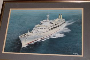 Jamie Medlin - watercolour The SS Canberra at sea, signed and dated 1989,