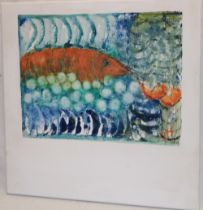 Jackie Hollingsbee - oil on canvas "Lobster Abstract", signed, inscribed to verso,