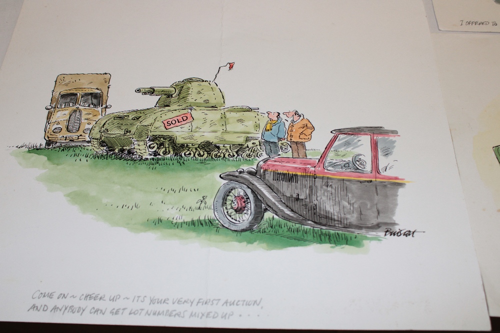 Six original watercolour and ink cartoons by Bill Stott, signed with pencil captions, - Image 4 of 4