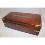 A 19th century brass mounted mahogany military writing slope with fitted interior,