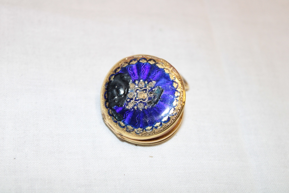 A ladies' 18ct gold fob watch with circular enamelled dial and blue enamelled case (af) - Image 2 of 2