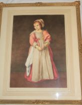 A coloured Medici print "The Little Girl with a Bell" after C.