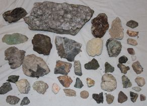 A selection of various mineral samples including large quartz piece, various Cornish minerals etc.