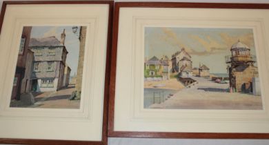 J** Heseldin - watercolours St. Ives harbour scene, signed, 8" x 10½" and a St.